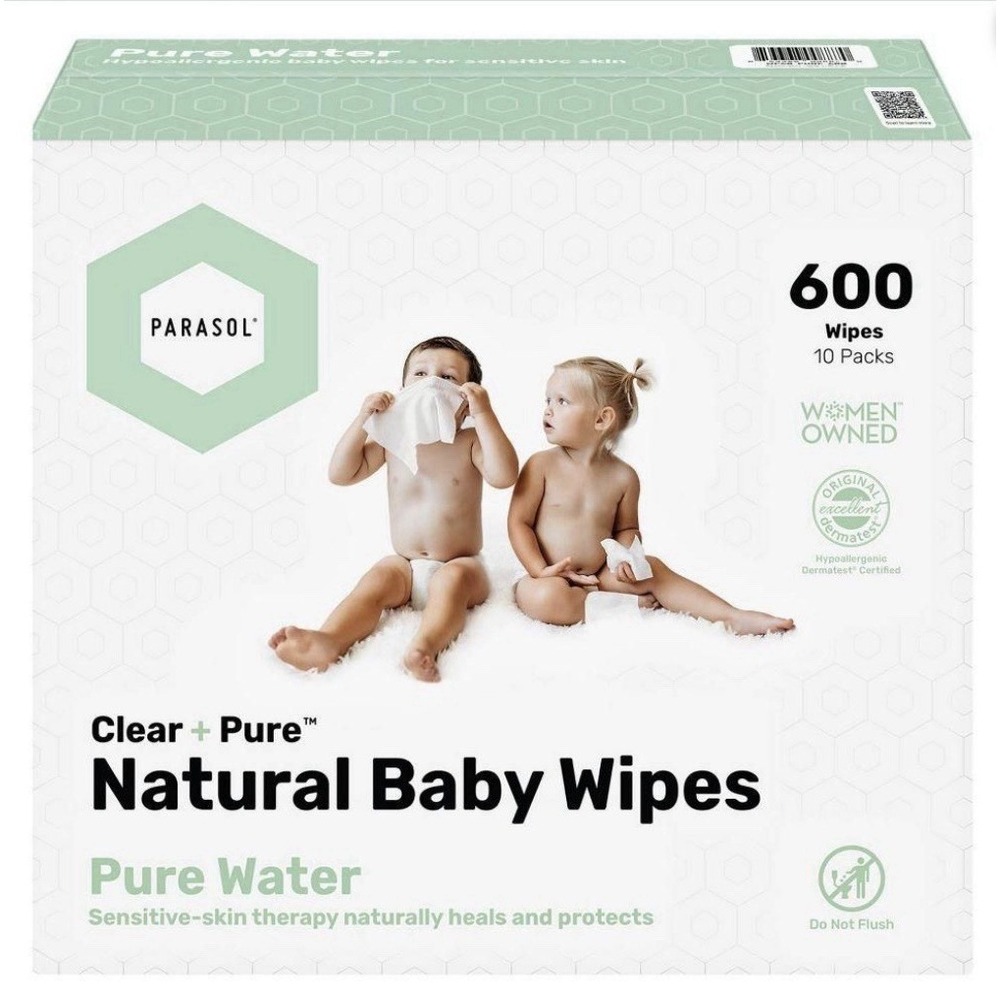 NEW Parasol Clear+Pure Natural Baby Wipes - 600ct - 10pk Brand New In Box-